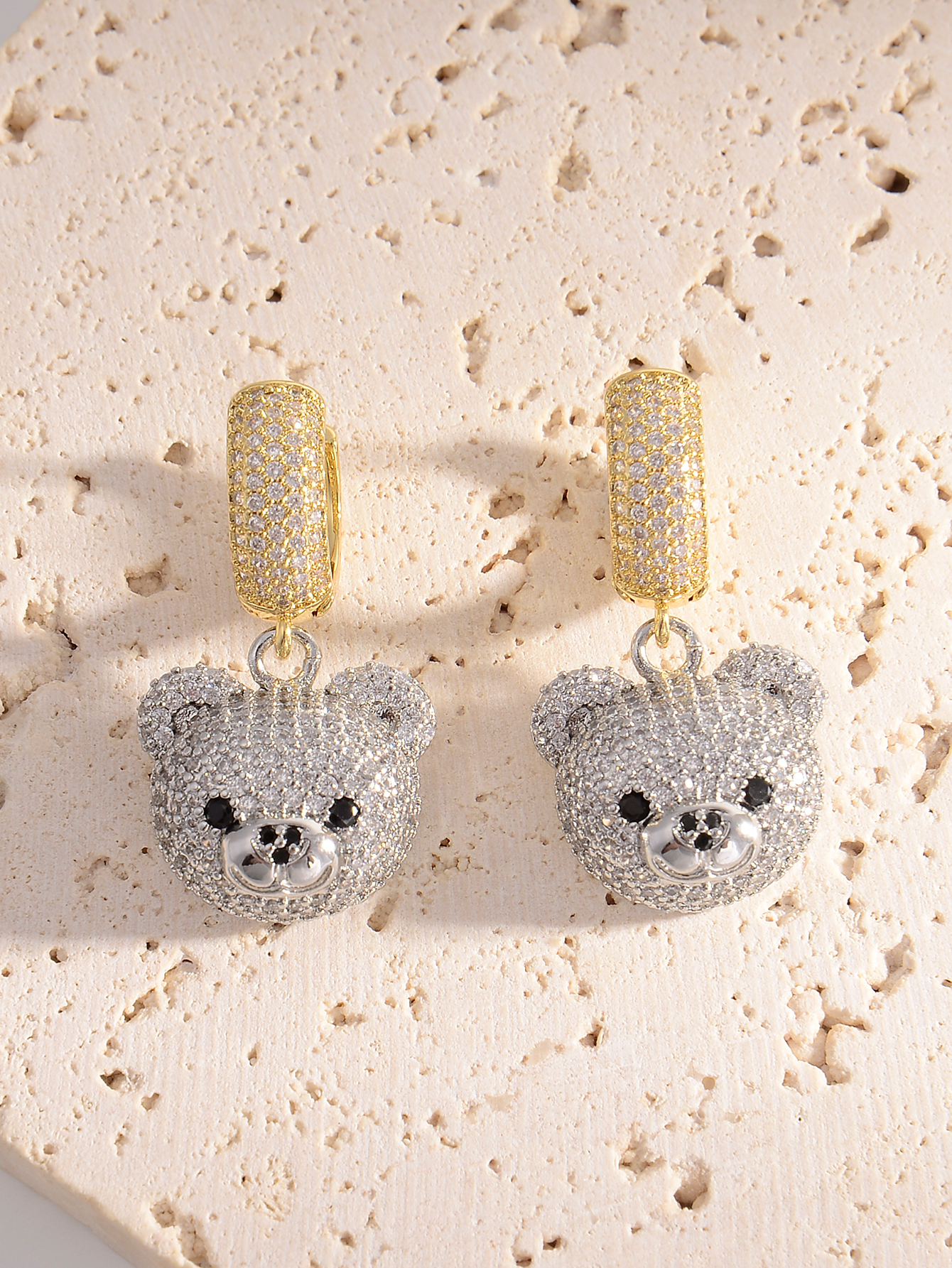 1 Pair Cute Bear Plating Inlay Copper Rhinestones 18k Gold Plated Drop Earrings display picture 10