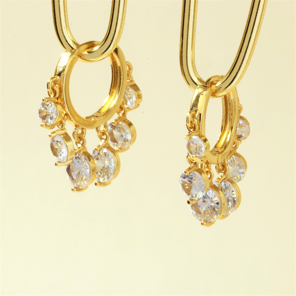 1 Paire Luxueux Brillant Rond Incruster Le Cuivre Zircon Plaqué Or 18k Des Boucles D'oreilles display picture 3