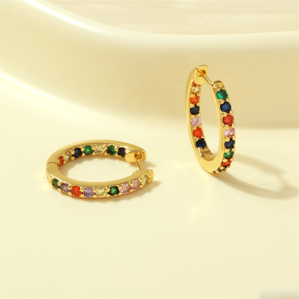 1 Pair Simple Style Circle Plating Inlay Copper Zircon 18k Gold Plated Hoop Earrings display picture 3