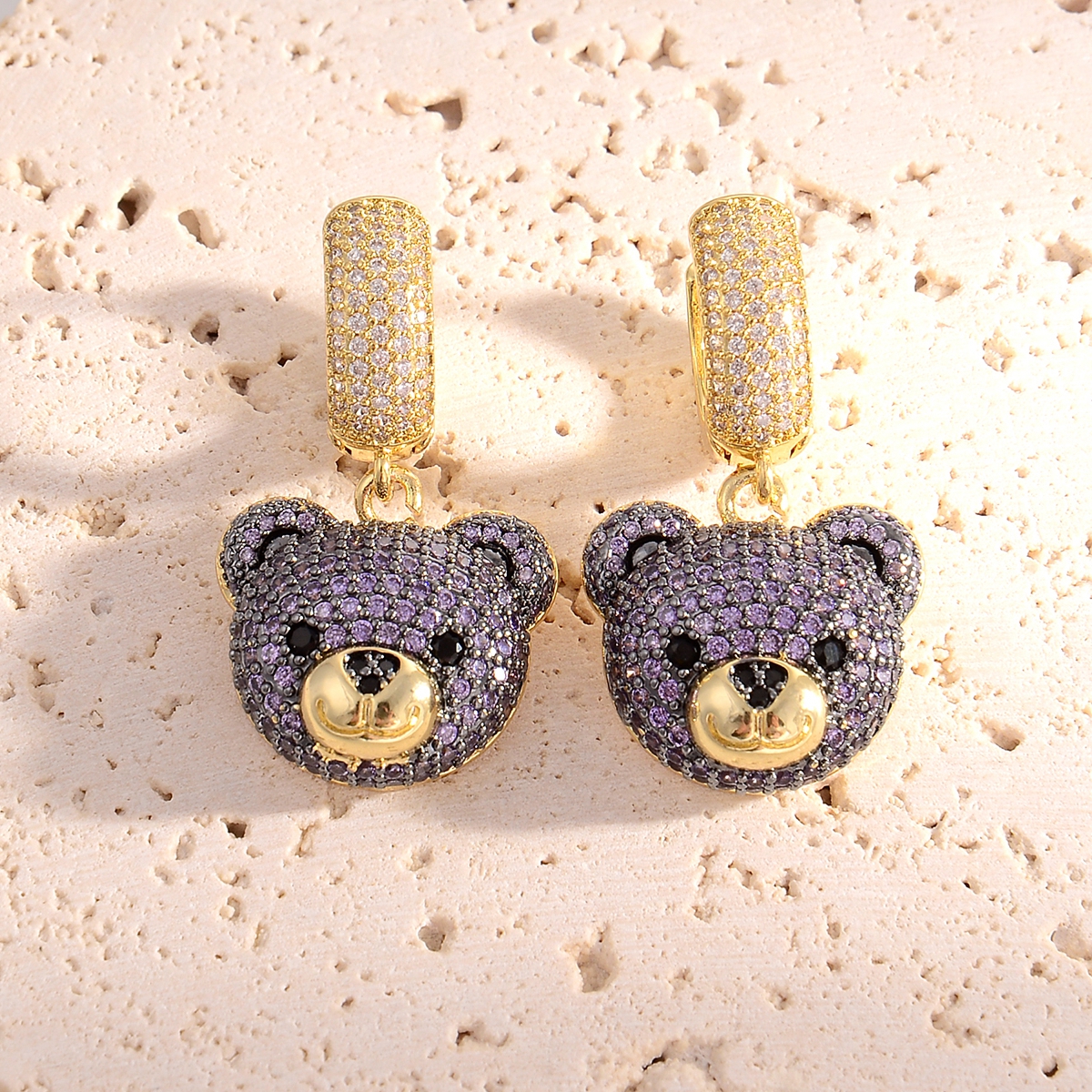 1 Pair Shiny Bear Inlay Copper Rhinestones 18k Gold Plated Drop Earrings display picture 4