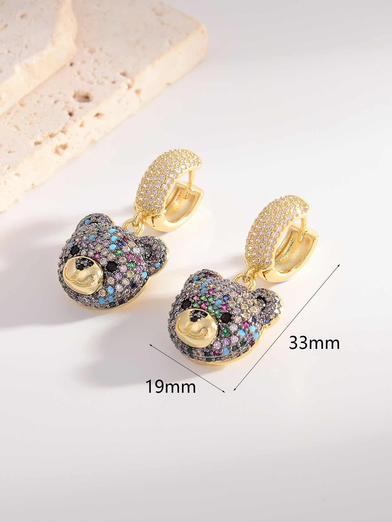 1 Pair Shiny Bear Inlay Copper Rhinestones 18k Gold Plated Drop Earrings display picture 13