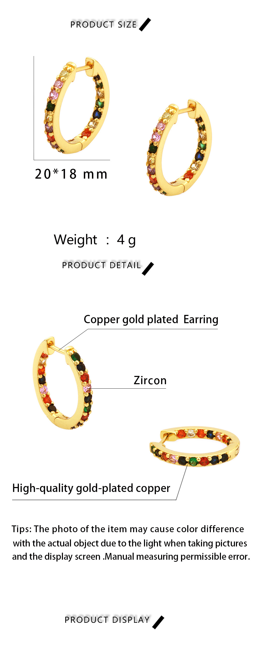 1 Paar Einfacher Stil Kreis Überzug Inlay Kupfer Zirkon 18 Karat Vergoldet Reif Ohrringe display picture 1