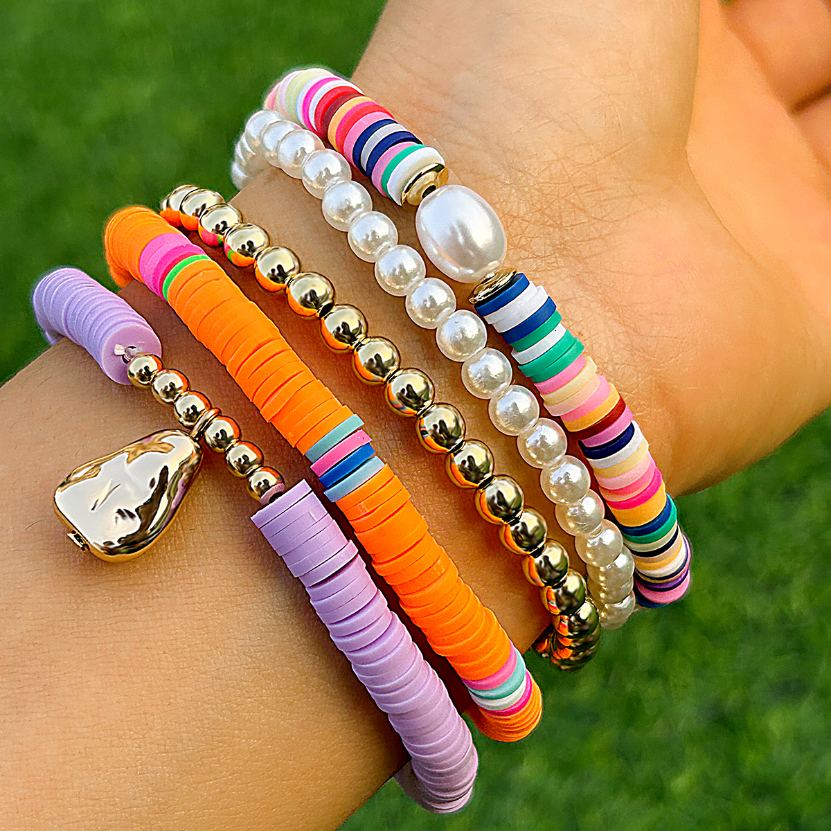 Wholesale Jewelry Vacation Simple Style Round Ccb Imitation Pearl Soft Clay Beaded Bracelets display picture 3
