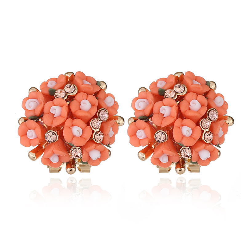 1 Paire Élégant Dame Rose Pétale Incruster Céramique Strass Boucles D'oreilles display picture 4