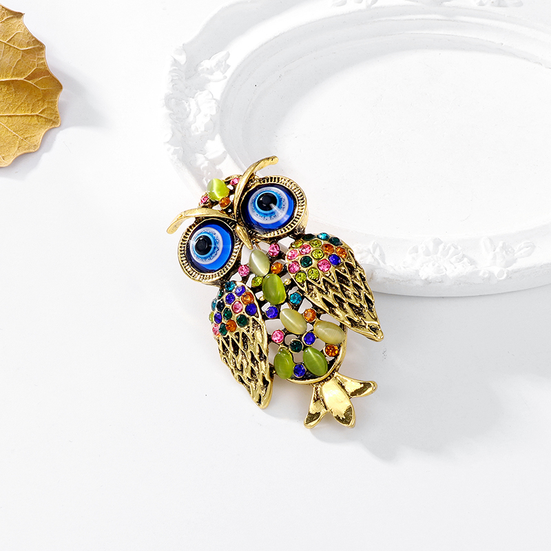 Classic Style Owl Alloy Inlay Rhinestones Opal Unisex Brooches display picture 4