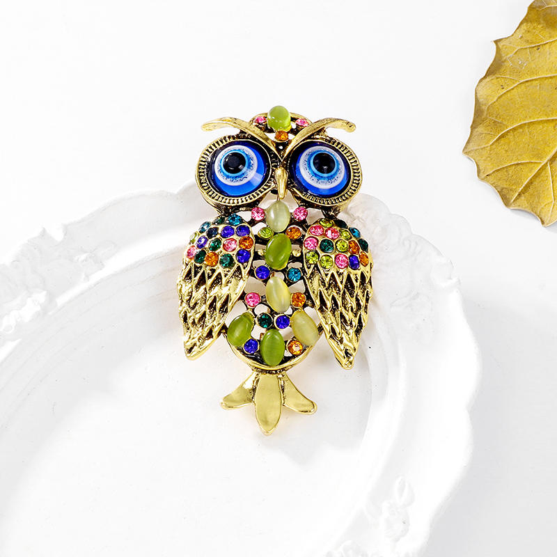Classic Style Owl Alloy Inlay Rhinestones Opal Unisex Brooches display picture 6
