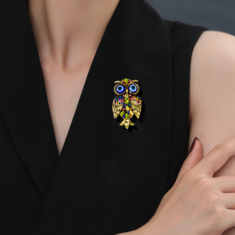 Classic Style Owl Alloy Inlay Rhinestones Opal Unisex Brooches display picture 3