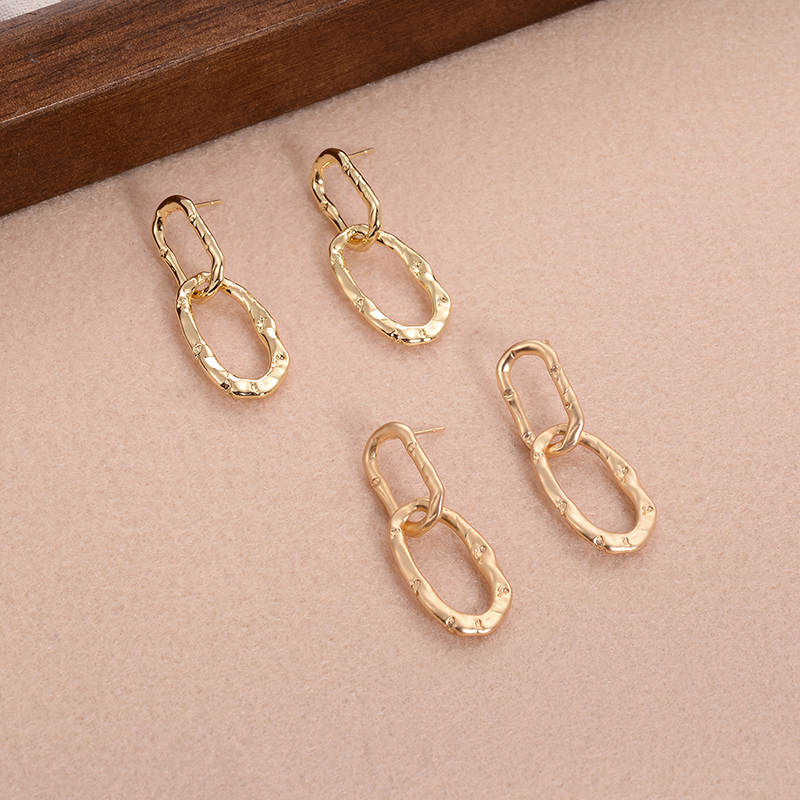 1 Pair Ig Style Simple Style Double Ring Oval Plating Alloy 14k Gold Plated Drop Earrings display picture 1