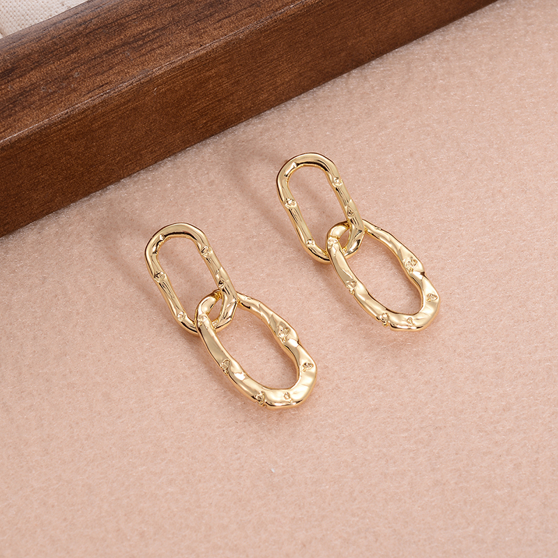 1 Pair Ig Style Simple Style Double Ring Oval Plating Alloy 14k Gold Plated Drop Earrings display picture 7
