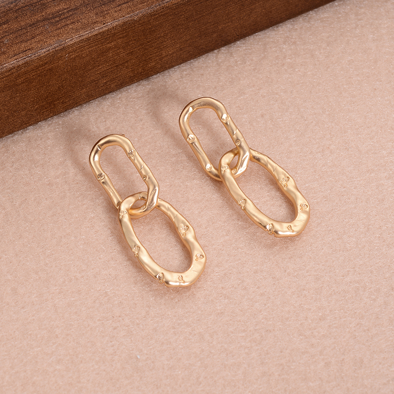 1 Pair Ig Style Simple Style Double Ring Oval Plating Alloy 14k Gold Plated Drop Earrings display picture 6