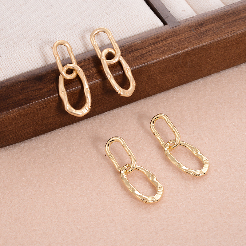 1 Pair Ig Style Simple Style Double Ring Oval Plating Alloy 14k Gold Plated Drop Earrings display picture 3