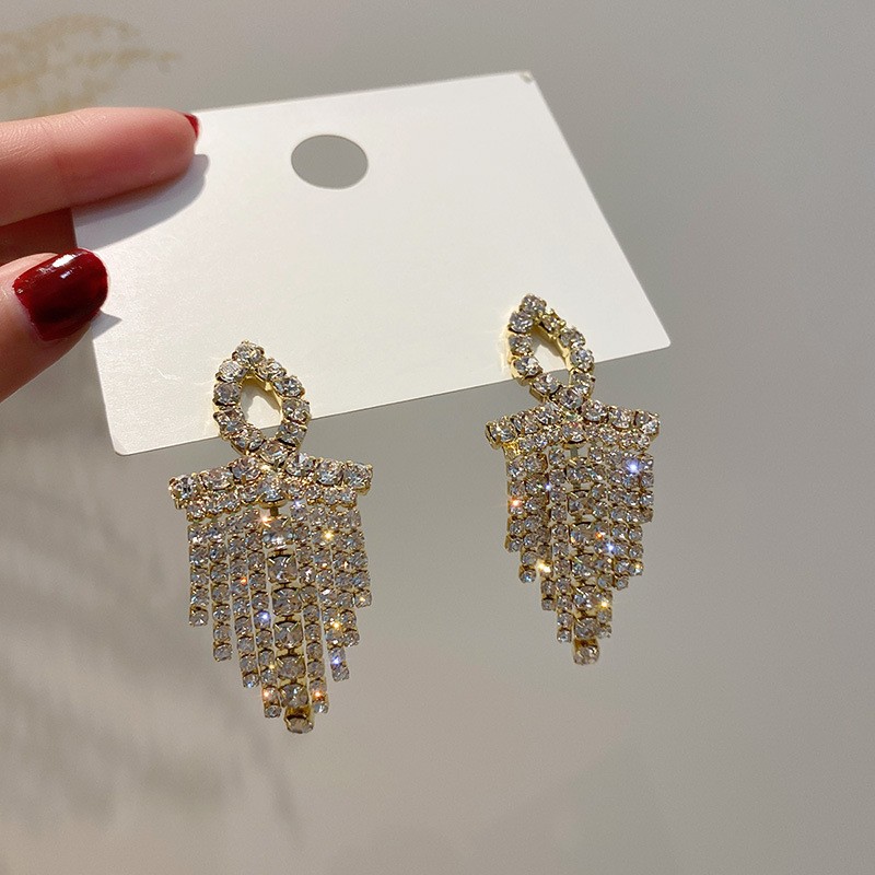 1 Pair Simple Style Tassel Plating Inlay Copper Artificial Rhinestones 14k Gold Plated Drop Earrings display picture 3