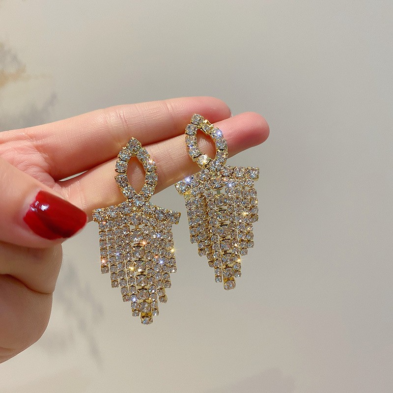 1 Pair Simple Style Tassel Plating Inlay Copper Artificial Rhinestones 14k Gold Plated Drop Earrings display picture 4