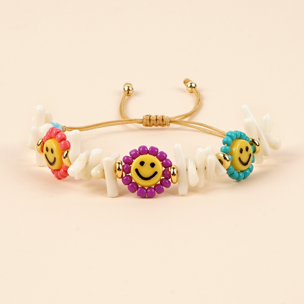 Cute Devil's Eye Smiley Face Flower Arylic Soft Clay Beaded Braid Women's Bracelets display picture 2