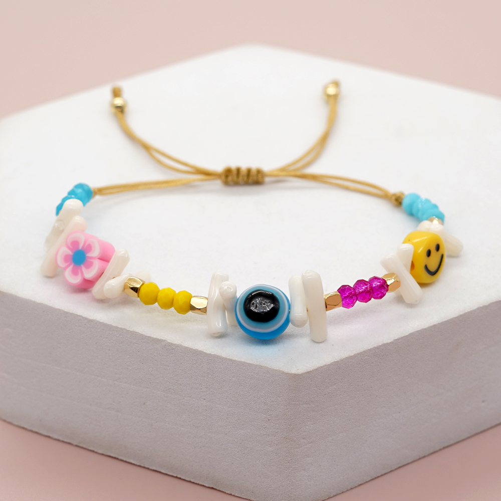 Cute Devil's Eye Smiley Face Flower Arylic Soft Clay Beaded Braid Women's Bracelets display picture 10