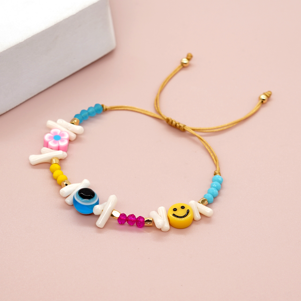 Cute Devil's Eye Smiley Face Flower Arylic Soft Clay Beaded Braid Women's Bracelets display picture 11