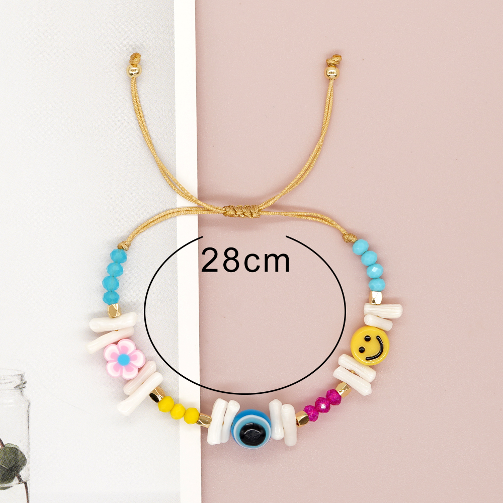 Cute Devil's Eye Smiley Face Flower Arylic Soft Clay Beaded Braid Women's Bracelets display picture 12