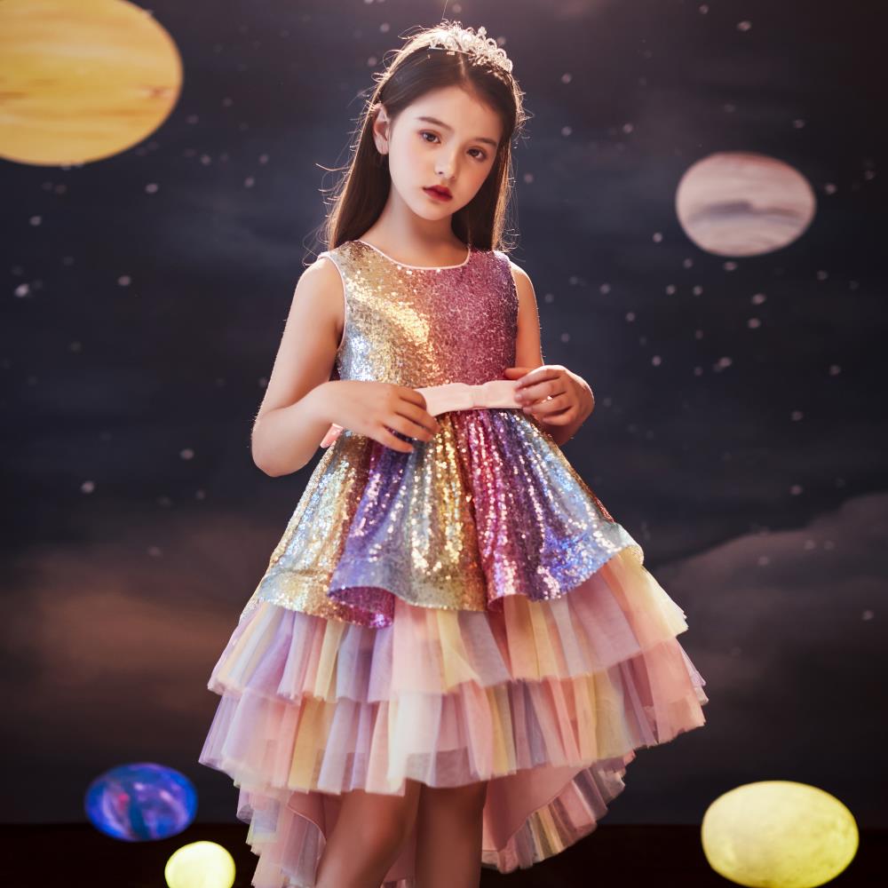 Princess Cute Color Block Sequins Bowknot Polyester Girls Dresses display picture 2