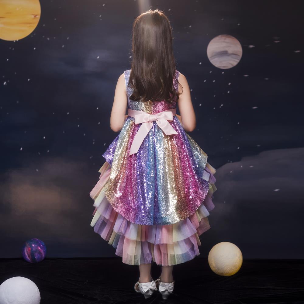 Princess Cute Color Block Sequins Bowknot Polyester Girls Dresses display picture 3