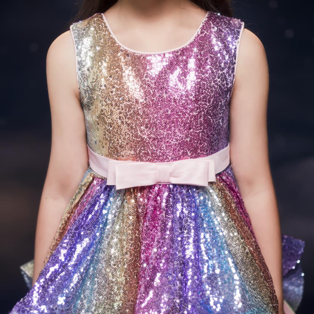 Princess Cute Color Block Sequins Bowknot Polyester Girls Dresses display picture 4