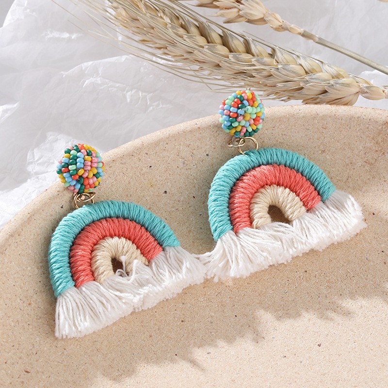 1 Pair Vacation Rainbow Alloy Cotton Drop Earrings display picture 2