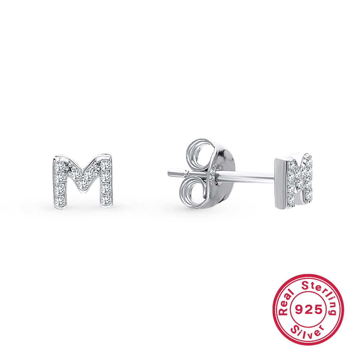 1 Pair Casual Simple Style Letter Plating Inlay Sterling Silver Zircon White Gold Plated Ear Studs display picture 8