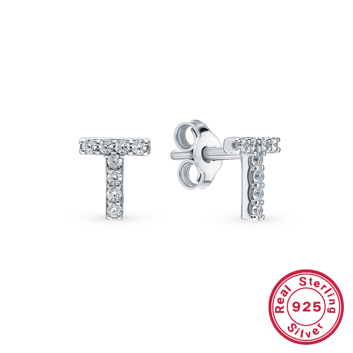 1 Pair Casual Simple Style Letter Plating Inlay Sterling Silver Zircon White Gold Plated Ear Studs display picture 3