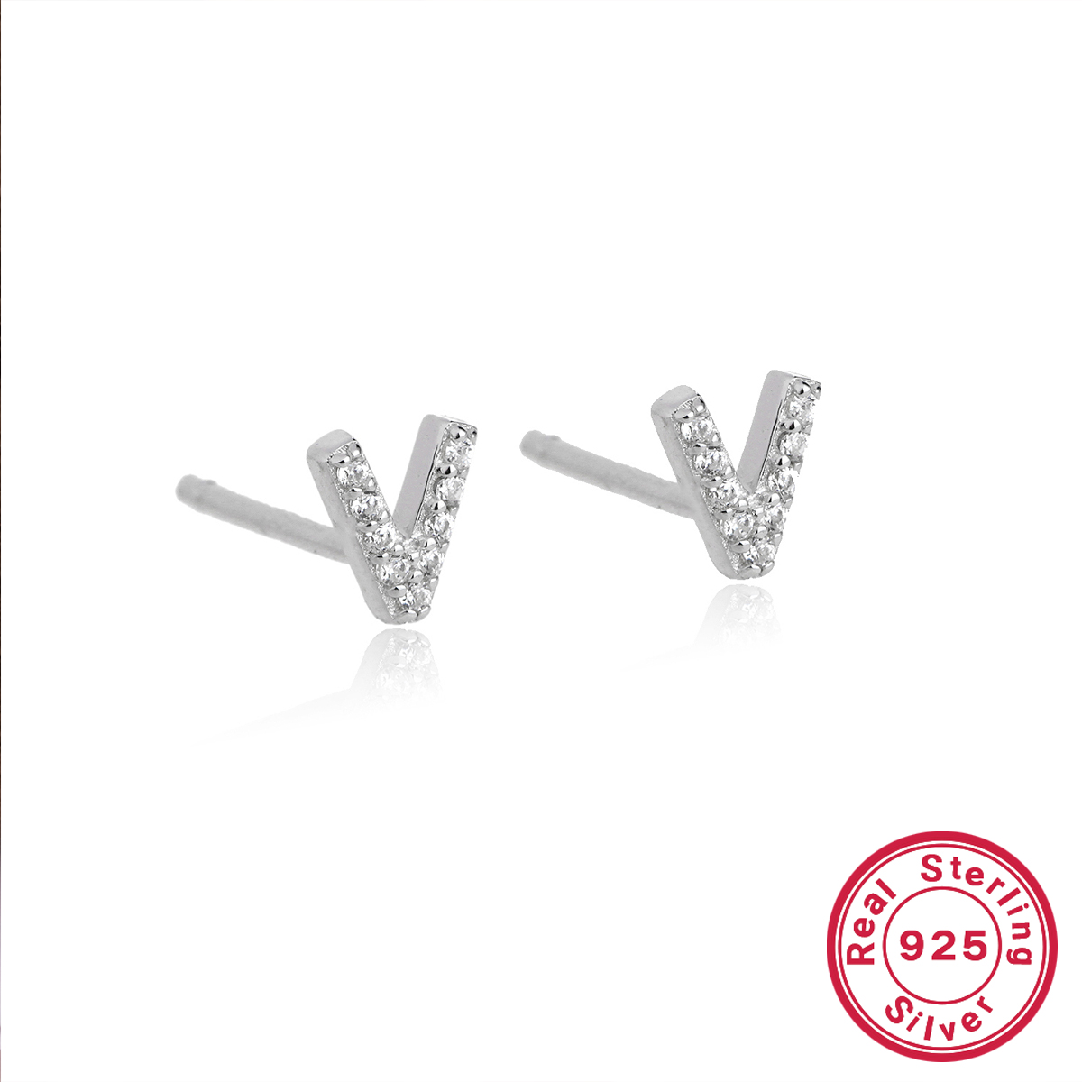 1 Pair Casual Simple Style Letter Plating Inlay Sterling Silver Zircon White Gold Plated Ear Studs display picture 1