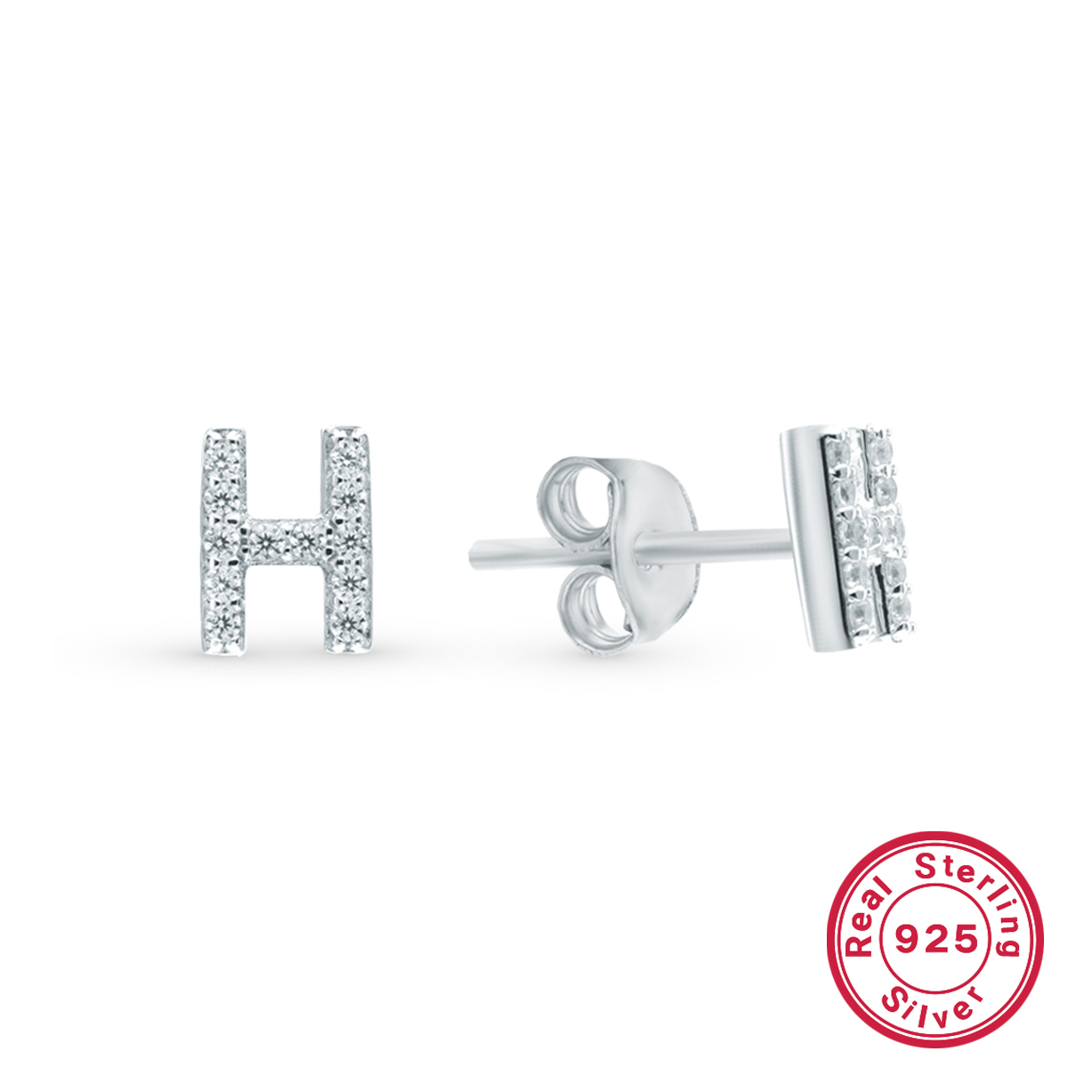 1 Pair Casual Simple Style Letter Plating Inlay Sterling Silver Zircon White Gold Plated Ear Studs display picture 11