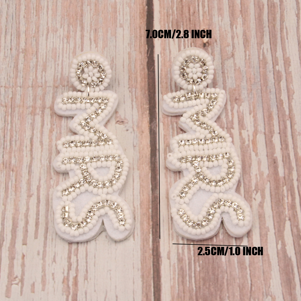 1 Pair Casual Simple Style Letter Handmade Beaded Cloth Drop Earrings display picture 5