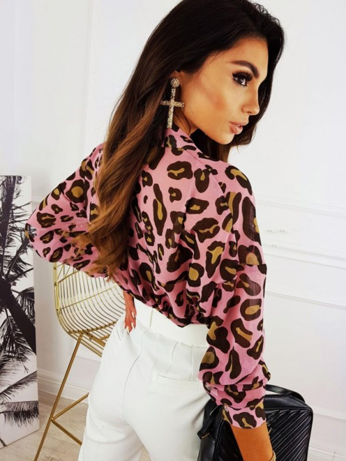 Women's Blouse Long Sleeve Blouses Button Simple Style Classic Style Leopard display picture 8