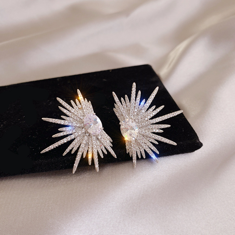 1 Pair Ig Style Shiny Star Plating Inlay Alloy Rhinestones Zircon Silver Plated Ear Studs display picture 1