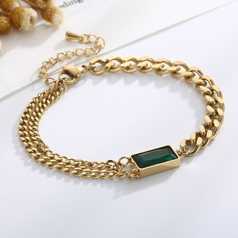 Acier Au Titane Plaqué Or 18K Style Moderne Placage Incruster Rectangle Verre Bracelets Collier display picture 5