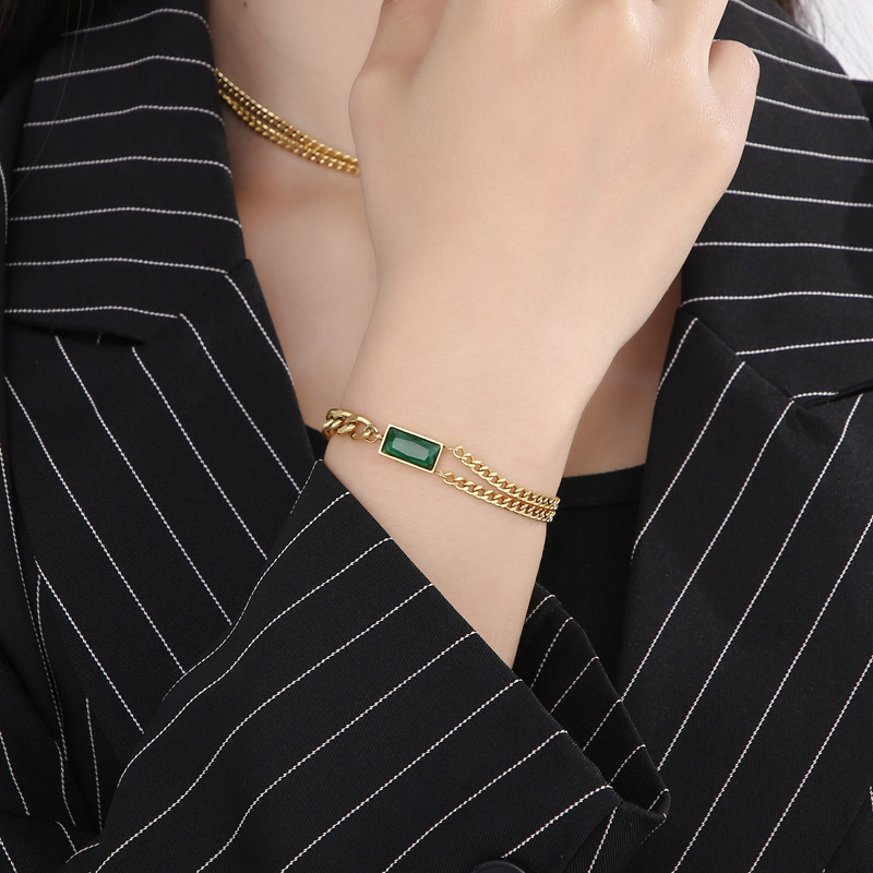 Acier Au Titane Plaqué Or 18K Style Moderne Placage Incruster Rectangle Verre Bracelets Collier display picture 12