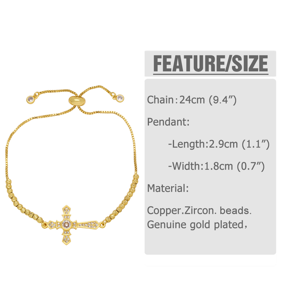 Original Design Streetwear Cross Copper Beaded Plating Inlay Zircon 18k Gold Plated Bracelets display picture 1