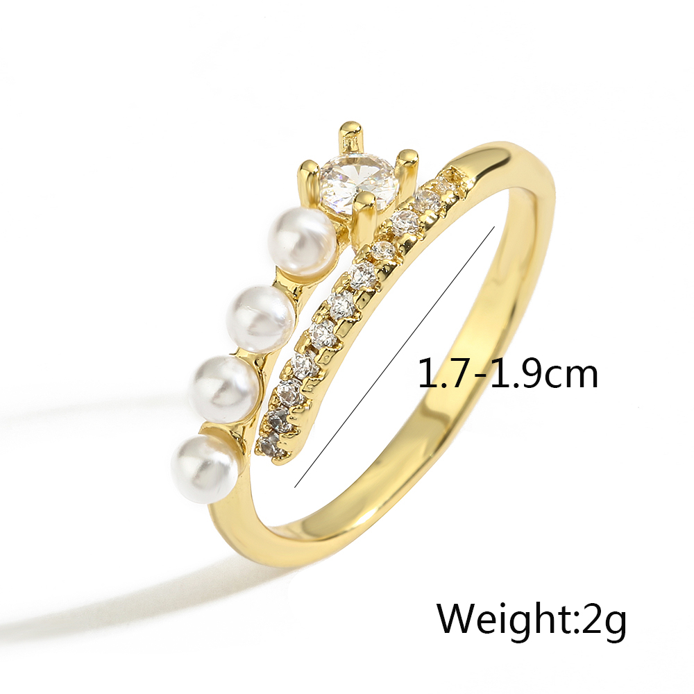 Simple Style Geometric Copper 18k Gold Plated Artificial Pearls Zircon Open Ring In Bulk display picture 1