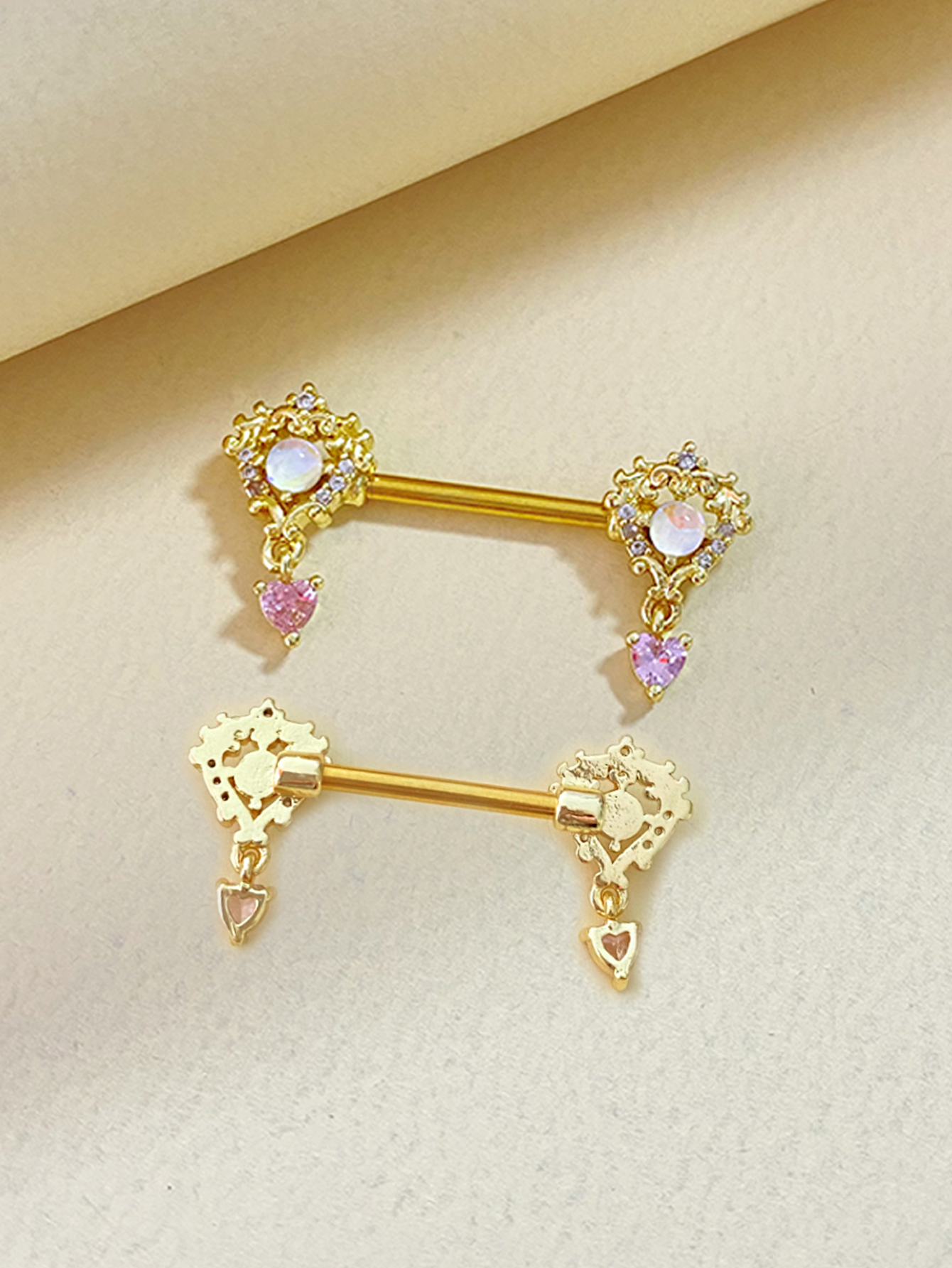 Sweet Streetwear Heart Shape Stainless Steel Plating Inlay Zircon 14k Gold Plated Nipple Ring display picture 2