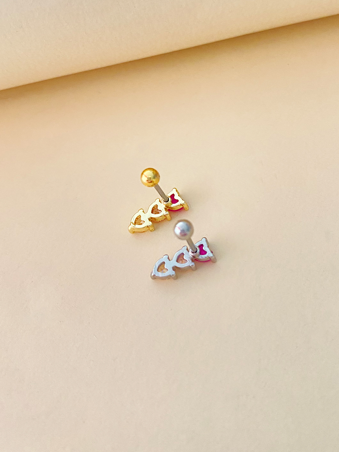 1 Piece Cute Heart Shape Plating Inlay Stainless Steel Steel Copper Zircon White Gold Plated Gold Plated Cartilage Earrings display picture 7