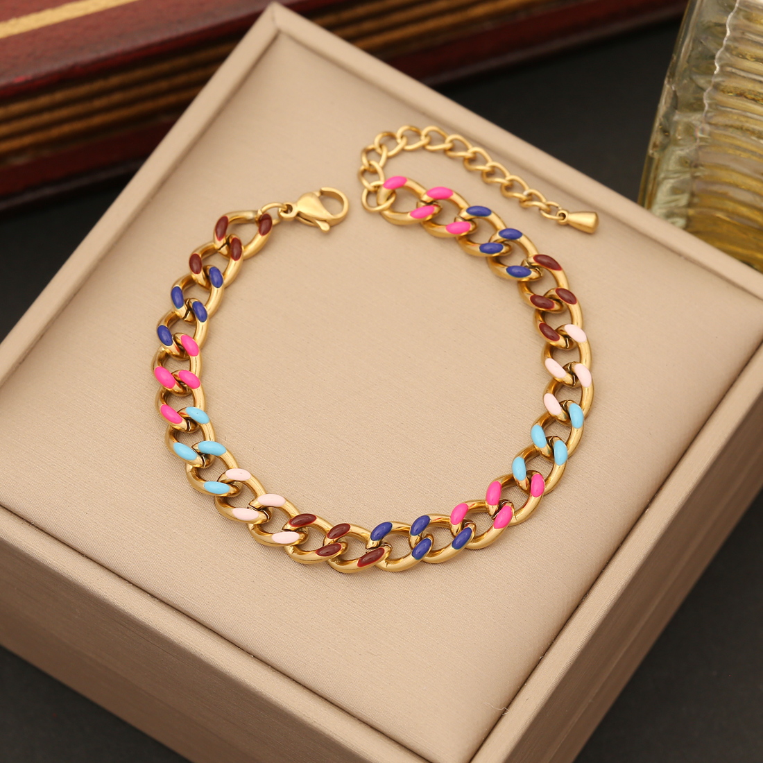 Stainless Steel 18K Gold Plated IG Style Simple Style Enamel Geometric Bracelets Necklace display picture 5