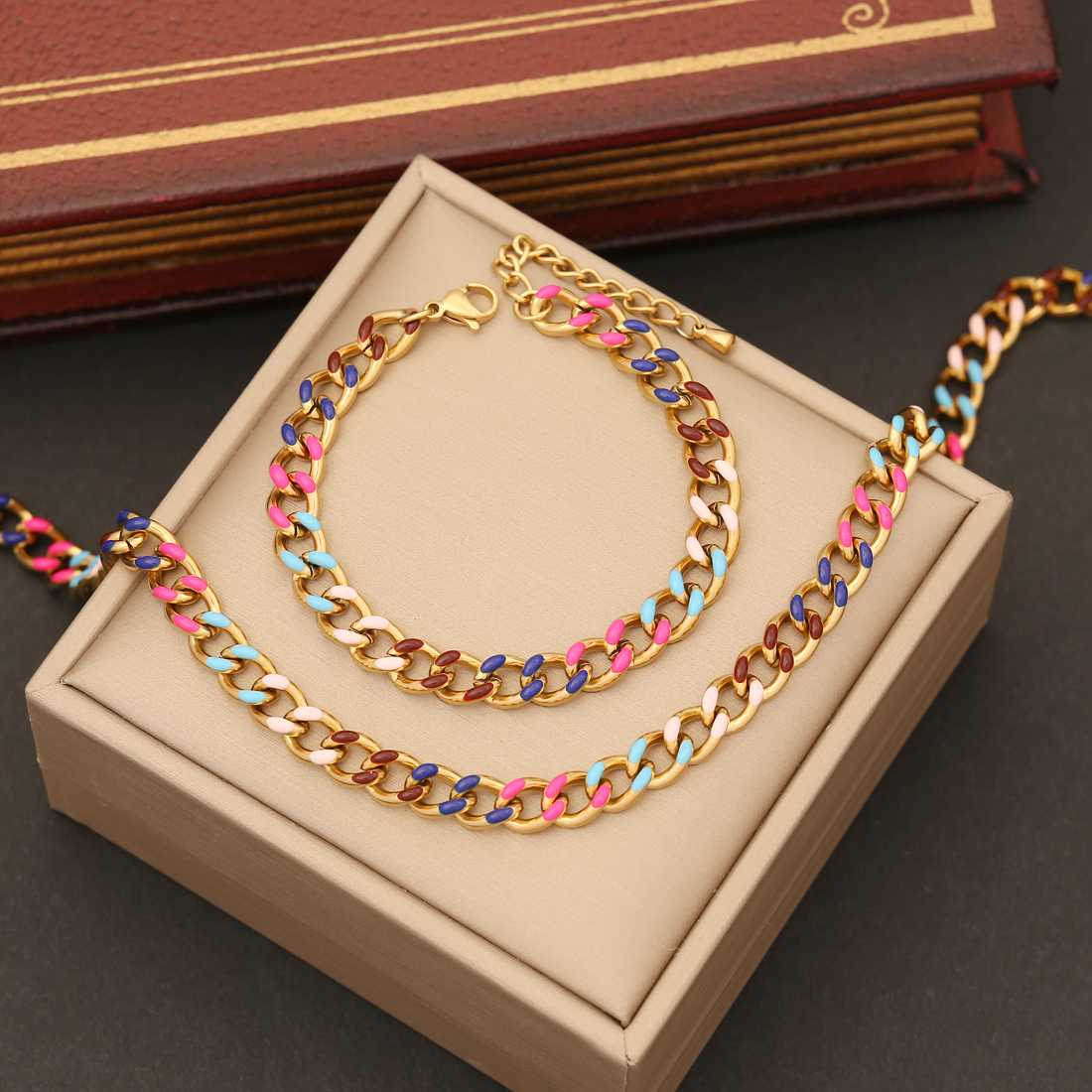 Stainless Steel 18K Gold Plated IG Style Simple Style Enamel Geometric Bracelets Necklace display picture 2
