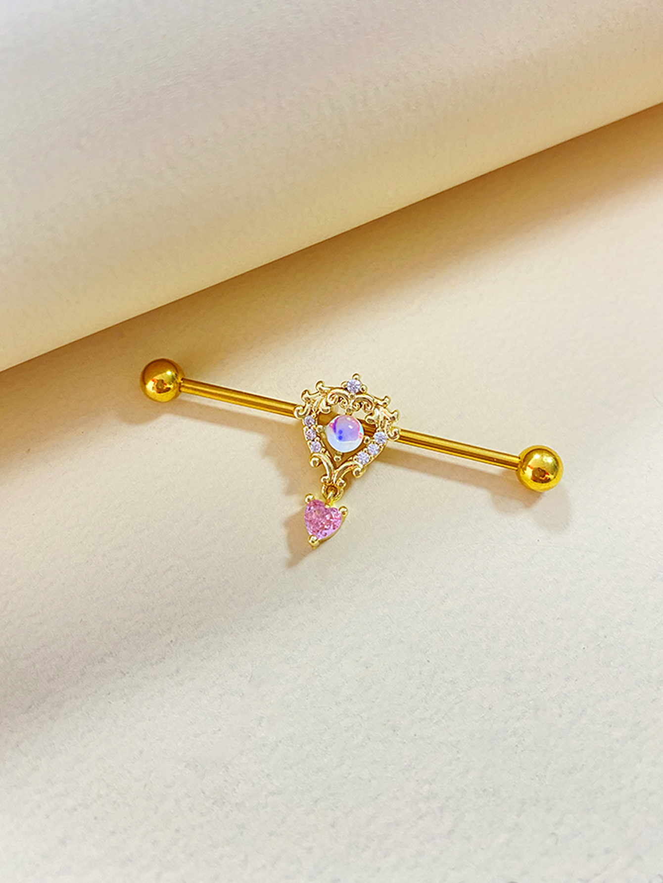 Cute Shiny Heart Shape Stainless Steel Steel Copper Plating Hollow Out Inlay Zircon White Gold Plated Gold Plated Ear Studs Belly Ring display picture 1
