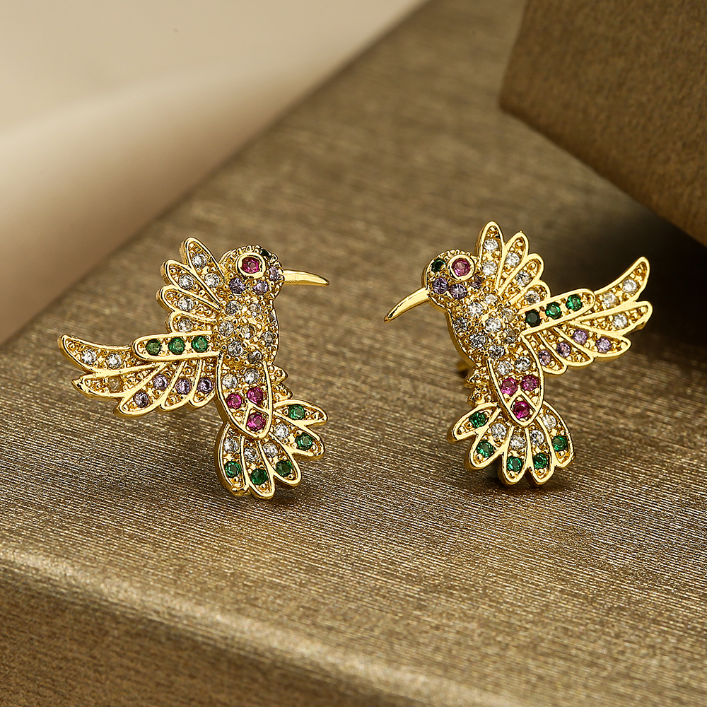 1 Pair Simple Style Bird Plating Inlay Copper Zircon 18k Gold Plated Ear Studs display picture 5