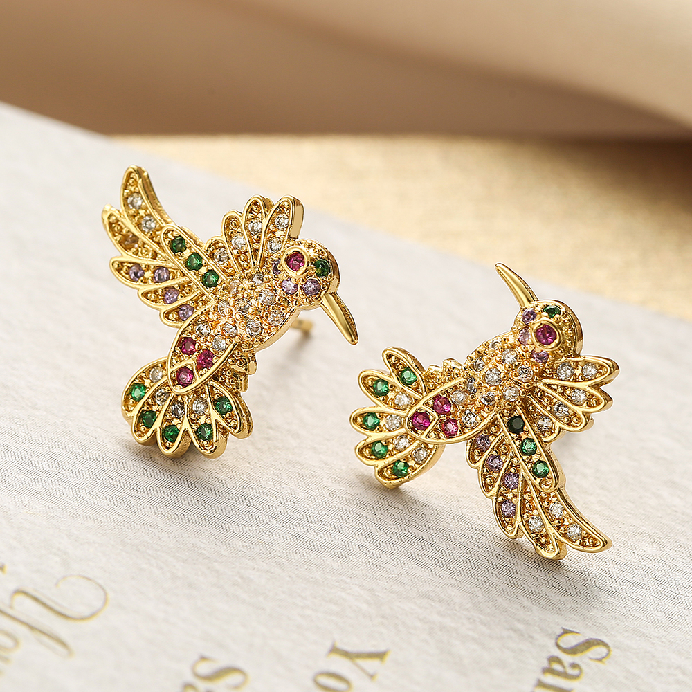 1 Pair Simple Style Bird Plating Inlay Copper Zircon 18k Gold Plated Ear Studs display picture 3