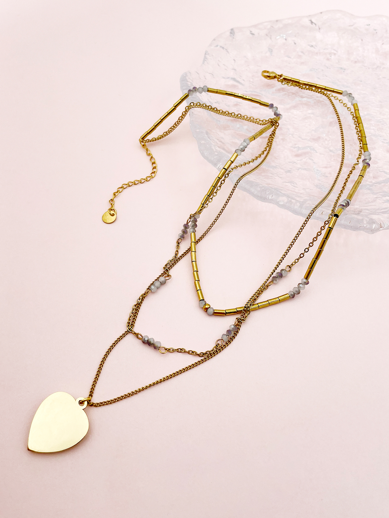 304 Stainless Steel Gold Plated IG Style Modern Style Beaded Plating Inlay Heart Shape Natural Stone Crystal Beads display picture 2