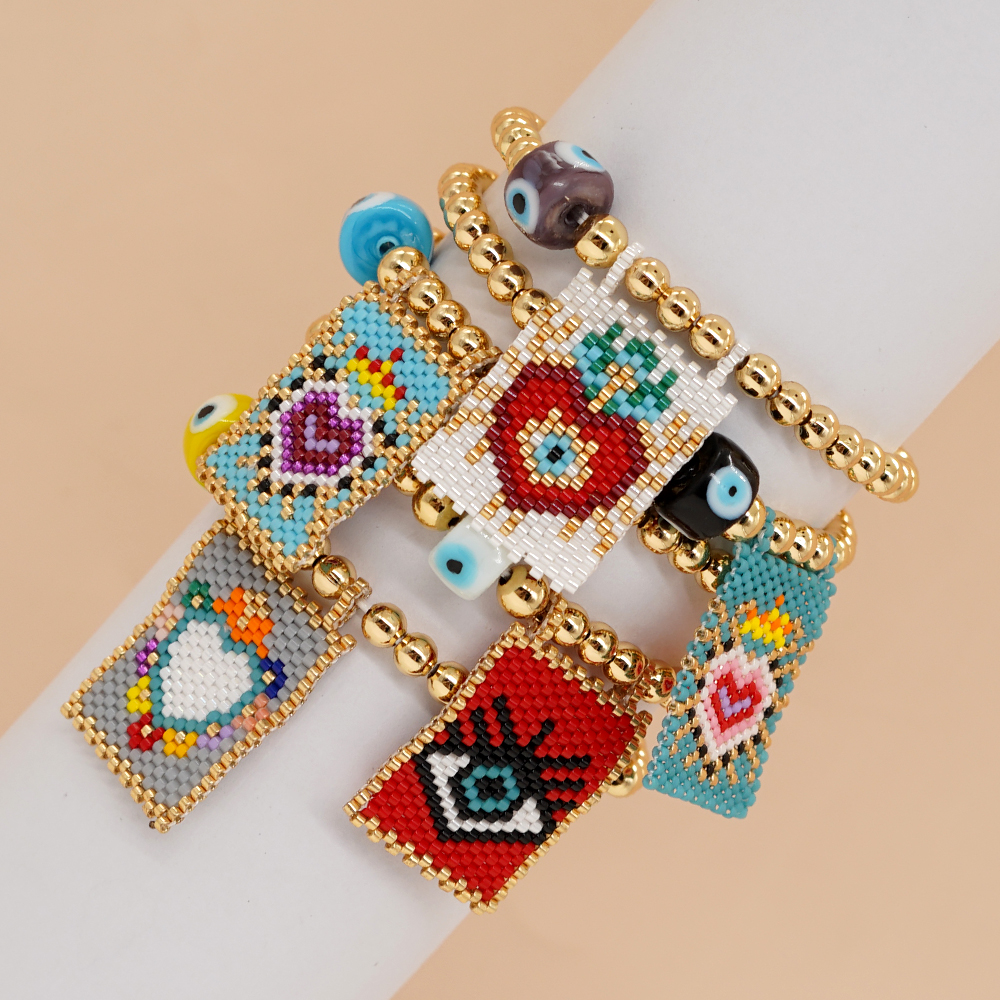 Novelty Devil's Eye Heart Shape Crown Glass Glass Copper Beaded Knitting Women's Bracelets display picture 8