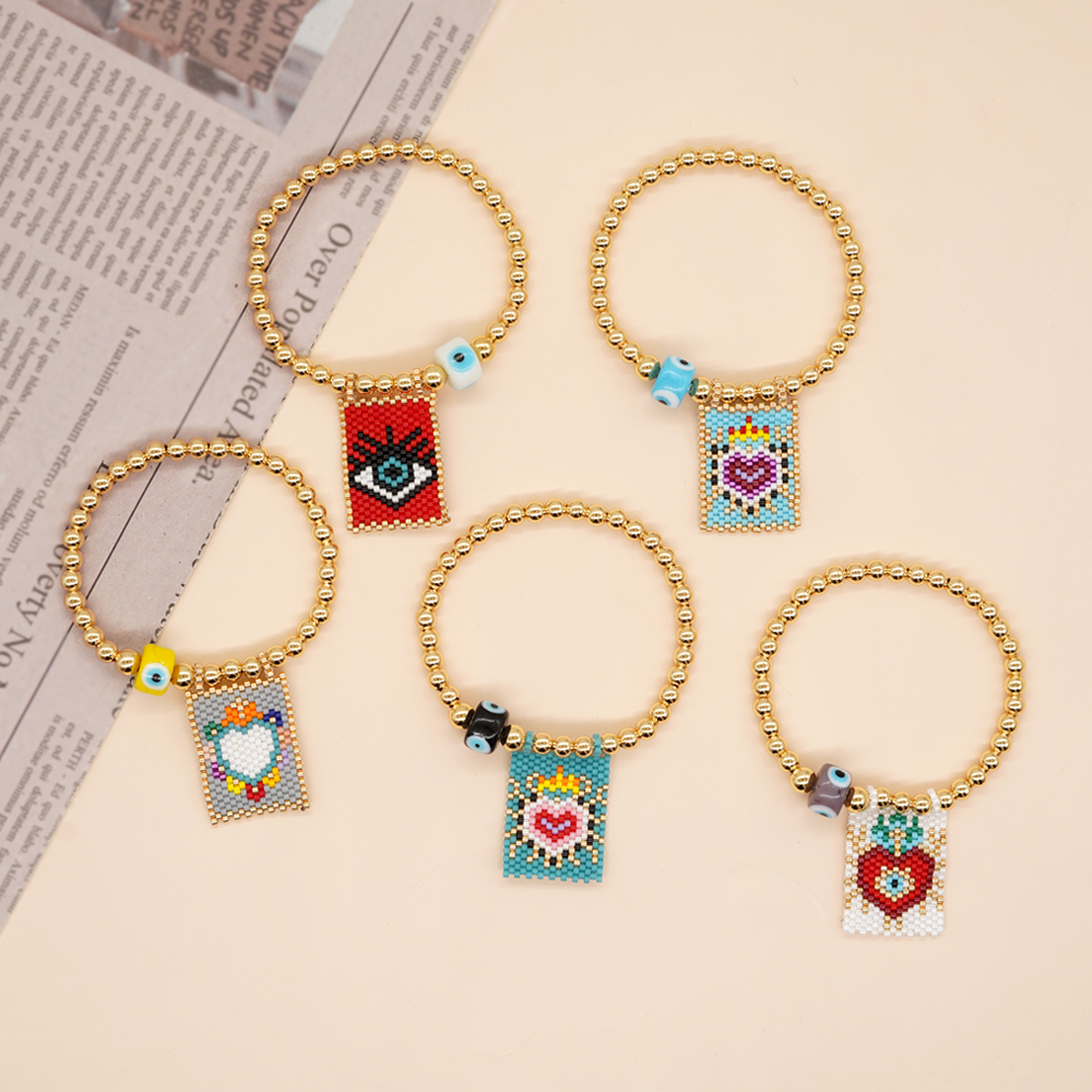 Novelty Devil's Eye Heart Shape Crown Glass Glass Copper Beaded Knitting Women's Bracelets display picture 3