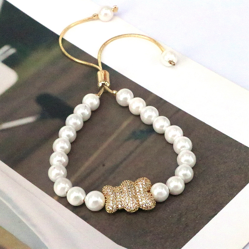 Hip-hop Bear Eye Artificial Pearl Copper Plating Zircon Gold Plated Women's Drawstring Bracelets display picture 8