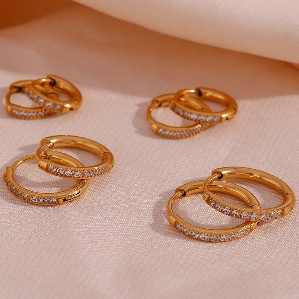 1 Pair Simple Style Round Solid Color Plating Inlay Stainless Steel Zircon 18k Gold Plated Hoop Earrings display picture 9