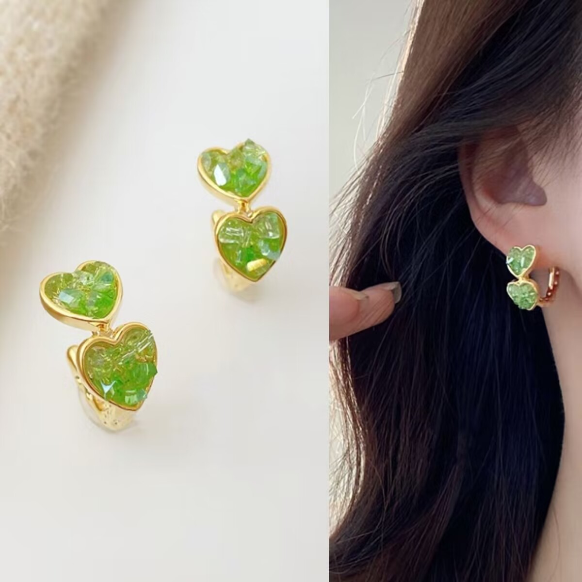 1 Pair Commute Heart Shape Inlay Alloy Zircon Earrings display picture 3