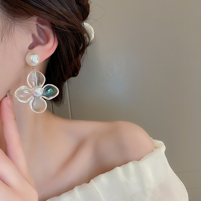 1 Paire Style Coréen Fleur Arylique Perle D'imitation Boucles D'oreilles display picture 4